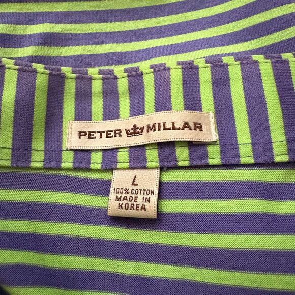 Peter Millar Mens Classic Fit Striped Polo Shirt Green Purple Regions Size Large - Picture 4 of 4